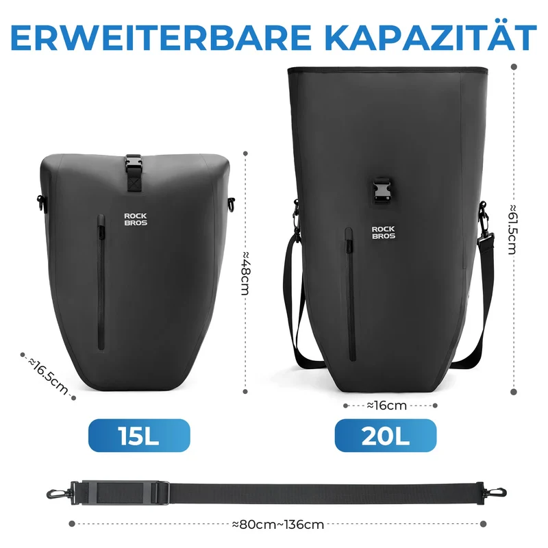 15L-20L Fahrrad Gepäckträgertasche 3-in-1