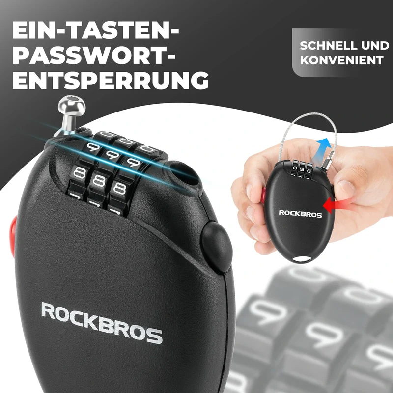 Fahrradschloss mit 3 Zahlencode, 60cm Stahlseil Schloss
