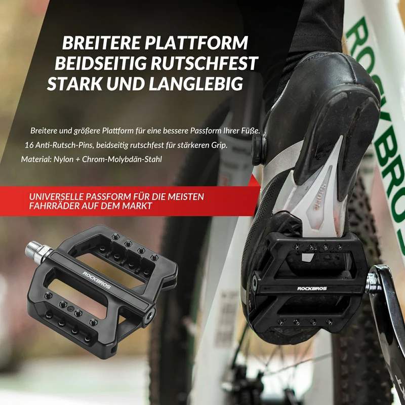 ROCKBROS Fahrradpedale 9/16 Zoll, Mountainbike Pedale aus Nylonfaser