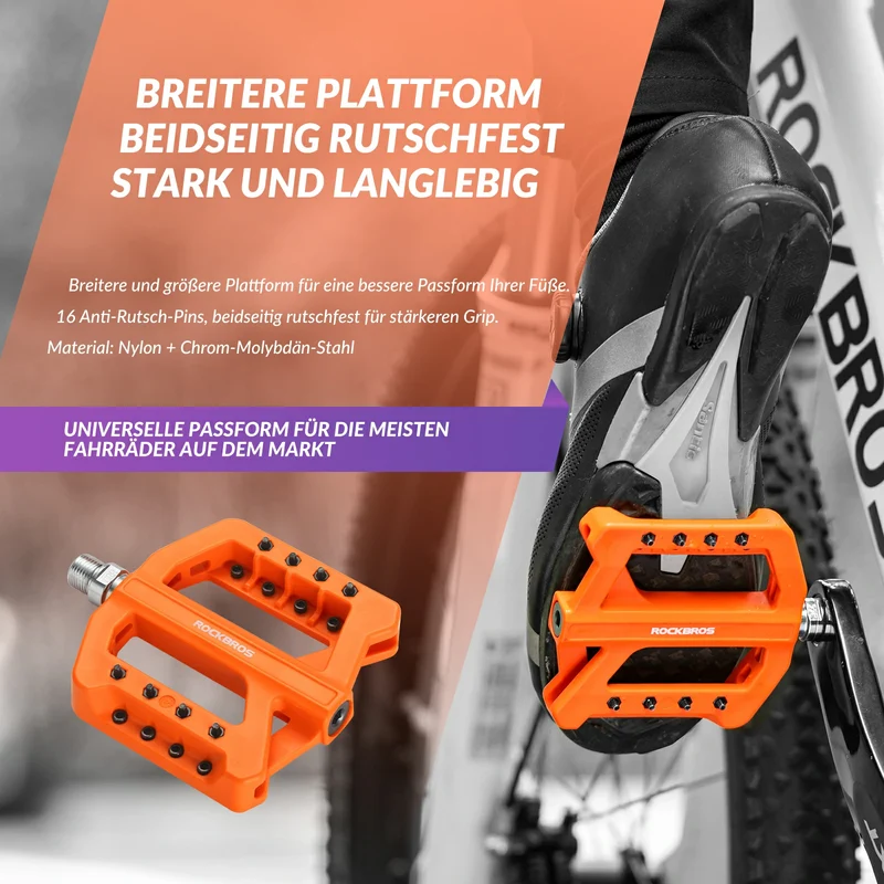 ROCKBROS Fahrradpedale 9/16 Zoll, Mountainbike Pedale aus Nylonfaser