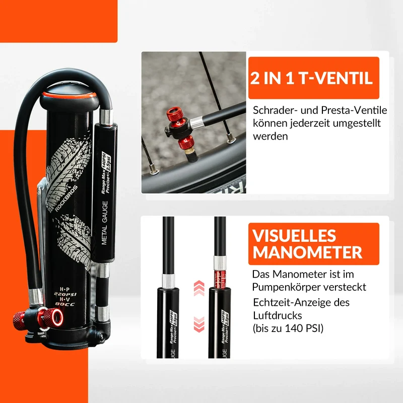 Mini Fahrradpumpe 220PSI Hoher Druck Aluminium Luftpumpe