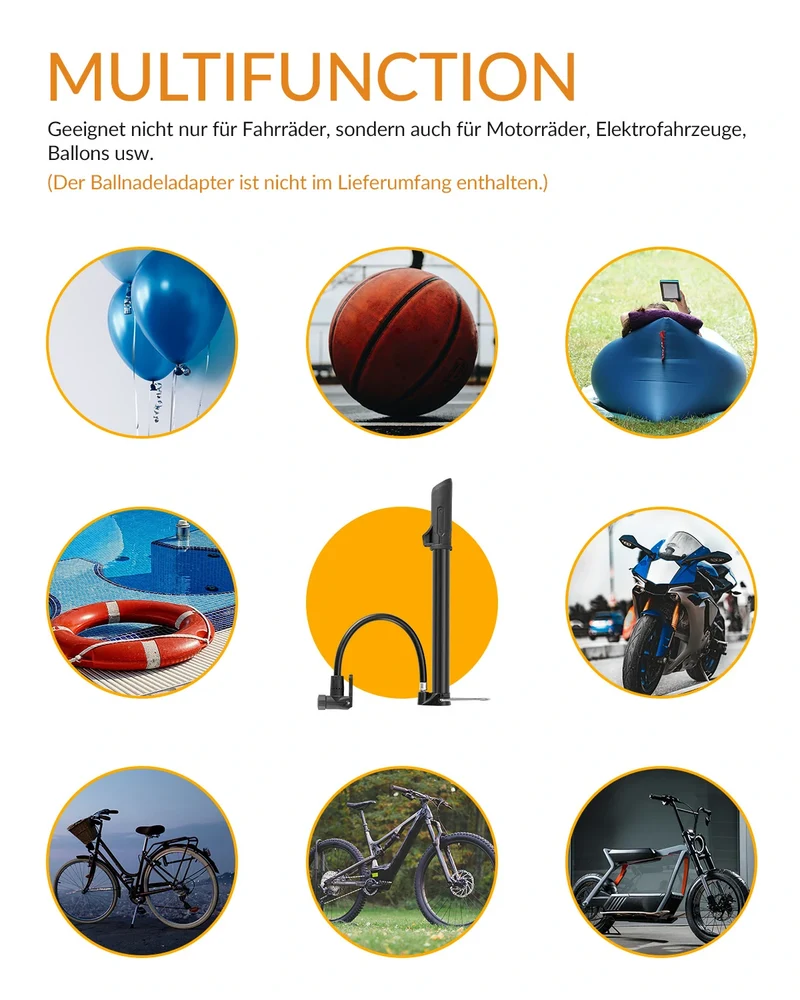 Rahmenpumpe Mini Fahrradpumpe 120 PSI / 8,27 Bar