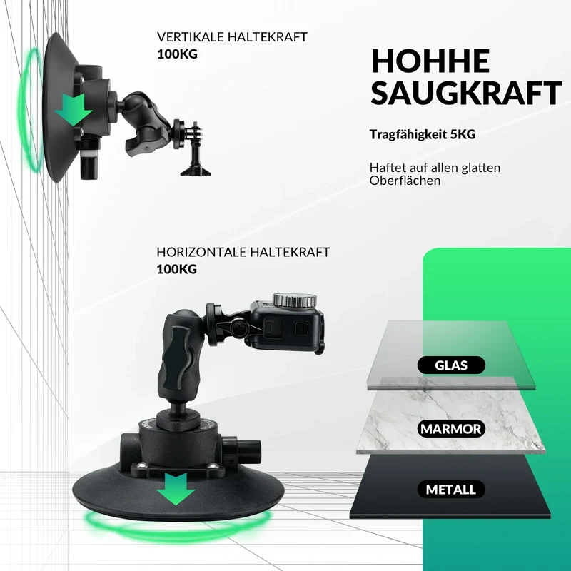 Action-Kamera Saugnapfhalterung Auto Saugnapfhalter mit Pumpe und Magic Arm Autohalterung