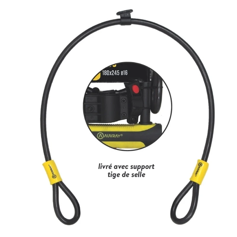 Antivol velo U 2-en-1 Auvray U ROC avec antivol câble et support de fixation