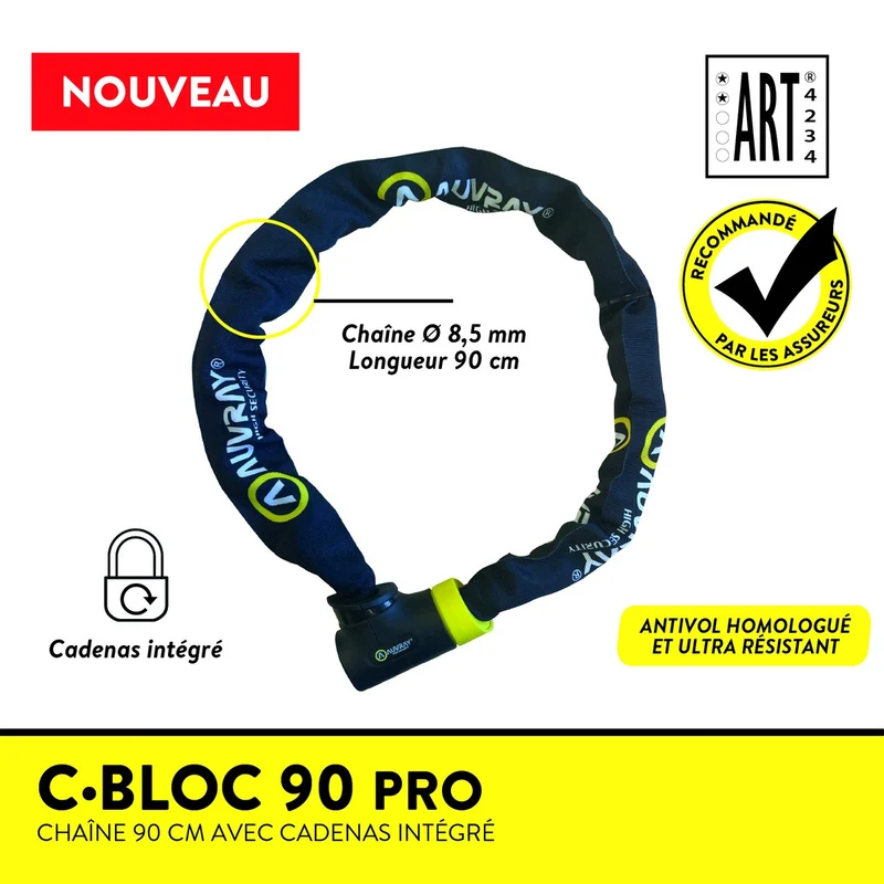 Chaine antivol vélo Auvray C-Bloc Pro 90 cm