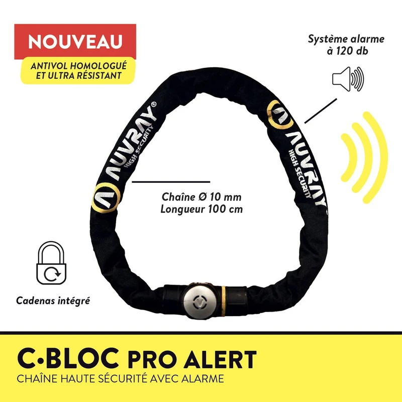 Chaine Alarme antivol vélo Auvray C-Bloc Pro Alert