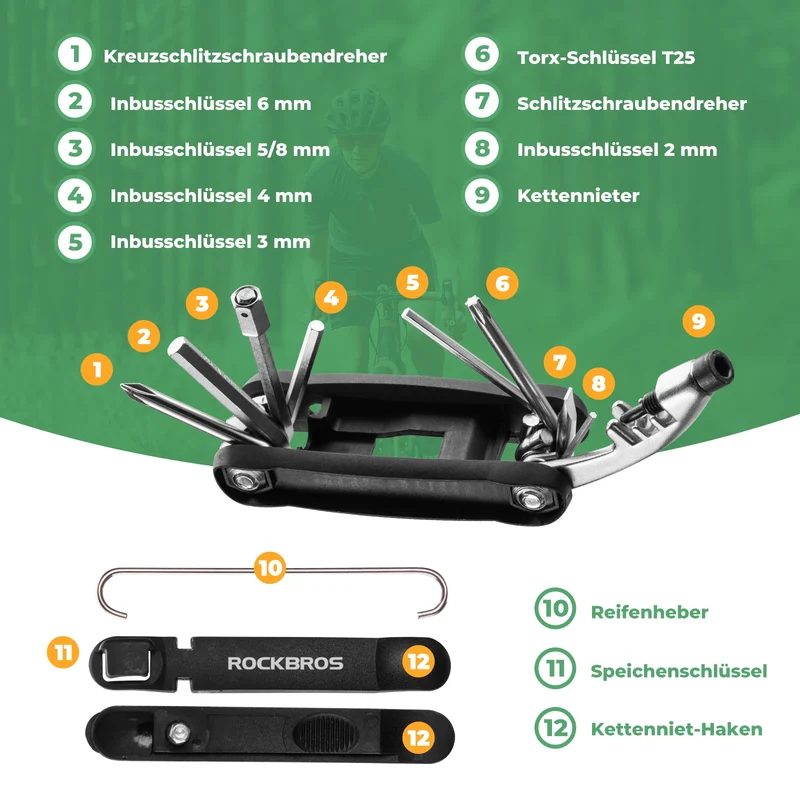 Fahrrad Multifunktionswerkzeug Flickzeug Multitools Set 12 in 1