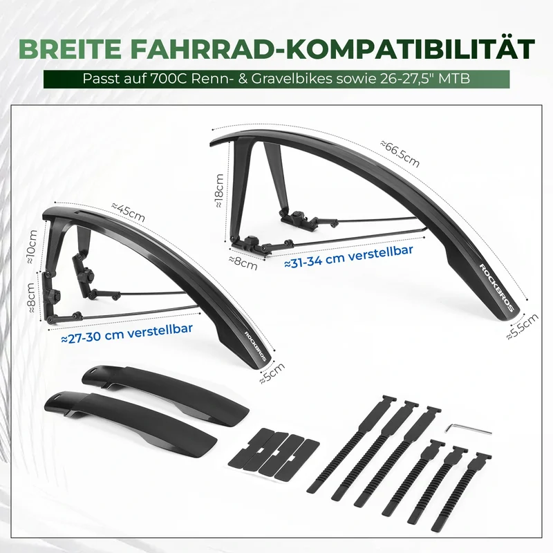 Universal Fahrrad Schutzblech Set - Schnellmontage mit Kabelbindern Verstellbar & Wasserdicht