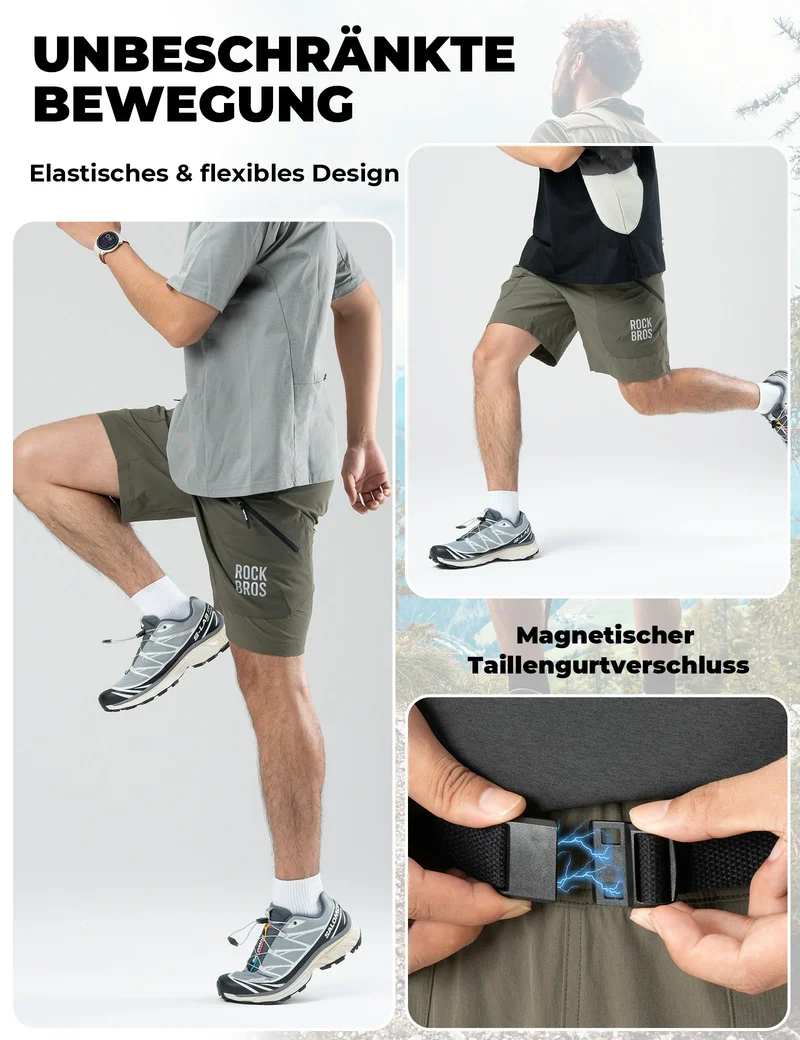 Herren Sport Shorts Fahrradhose - Magnetischer Taillengurt, 4-Taschen-Design