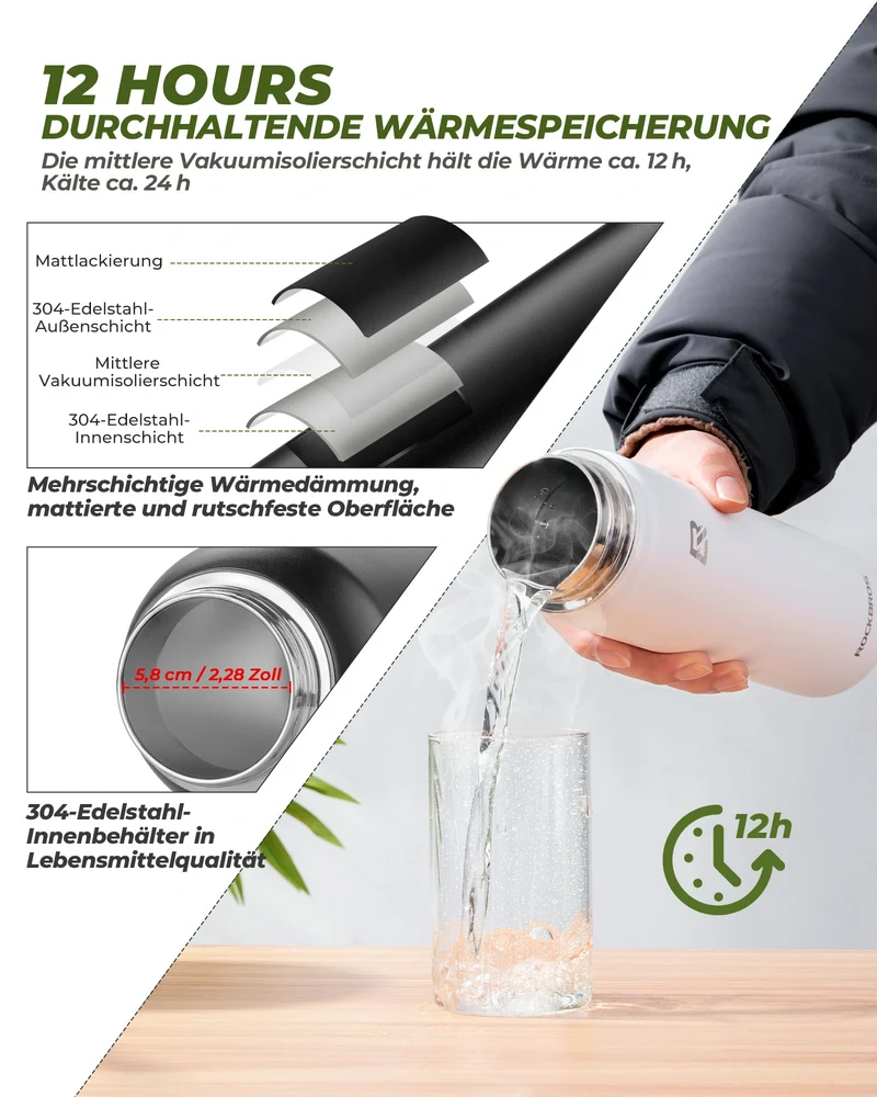 Trinkflasche Edelstahl 550ml/650ml/1000ml/1200ml Isolierkanne BPA-Frei Fahrradflasche