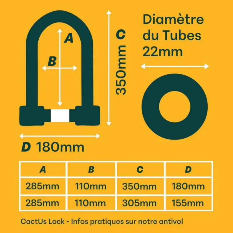 Antivol U vélo homologué avec gaz odorant Cactus Lock