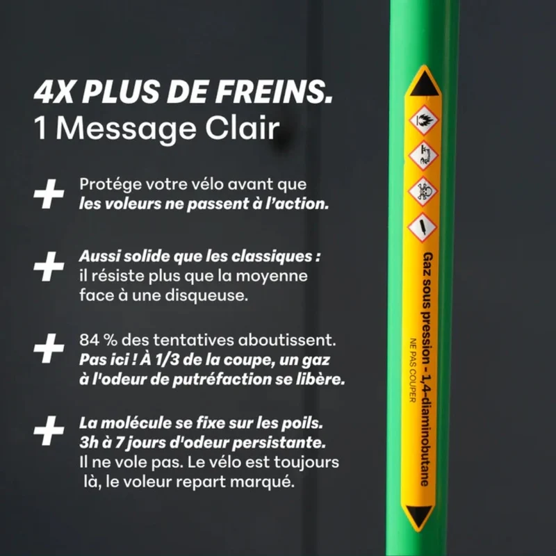 Antivol U vélo homologué avec gaz odorant Cactus Lock