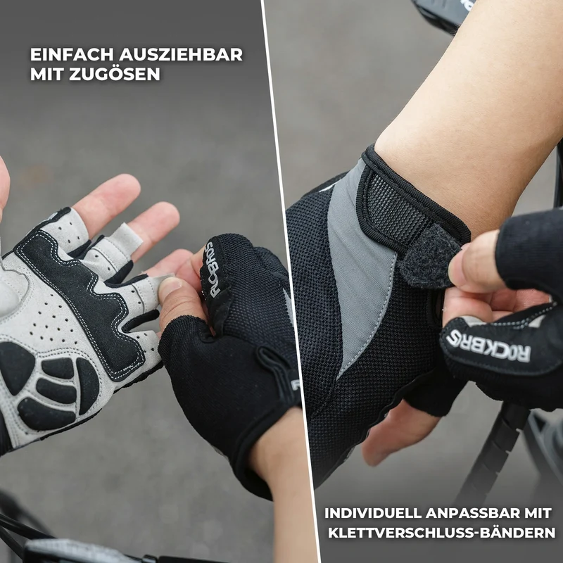 Fahrradhandschuhe Sommer, Atmungsaktive Halbfinger Handschuhe mit SBR Polsterung, rutschfest & Stoßdämpfend
