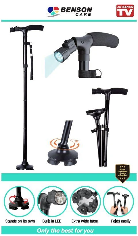 Gehstock easy ergo + LED – Höhenverstellbar 85-95 CM, Durchmesser 19-22 MM, 95 CM