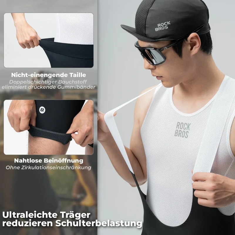 Radlerhose Herren Gepolstert, Fahrradhose Kurz, Bib Shorts mit Träger, Radsport Trägerhosen