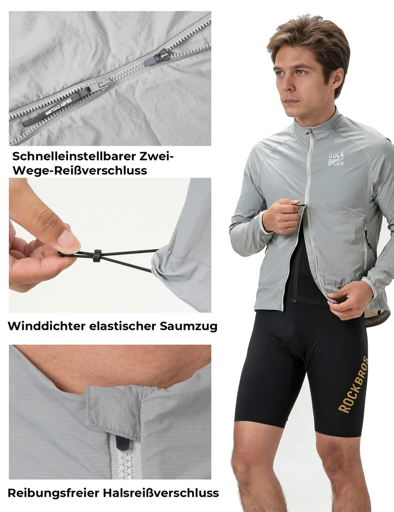 Winddichte Fahrradjacke, Leichte Atmungsaktive Schnelltrocknende Windbreaker, Faltbare