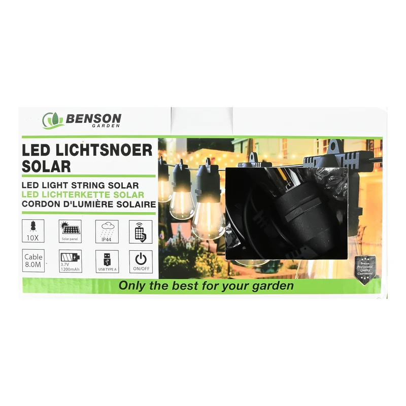LED-Lichterkette 8 m solar IP44 10-tlg. – Lichtfarbe warmweiß, Gesamtlänge 8 m