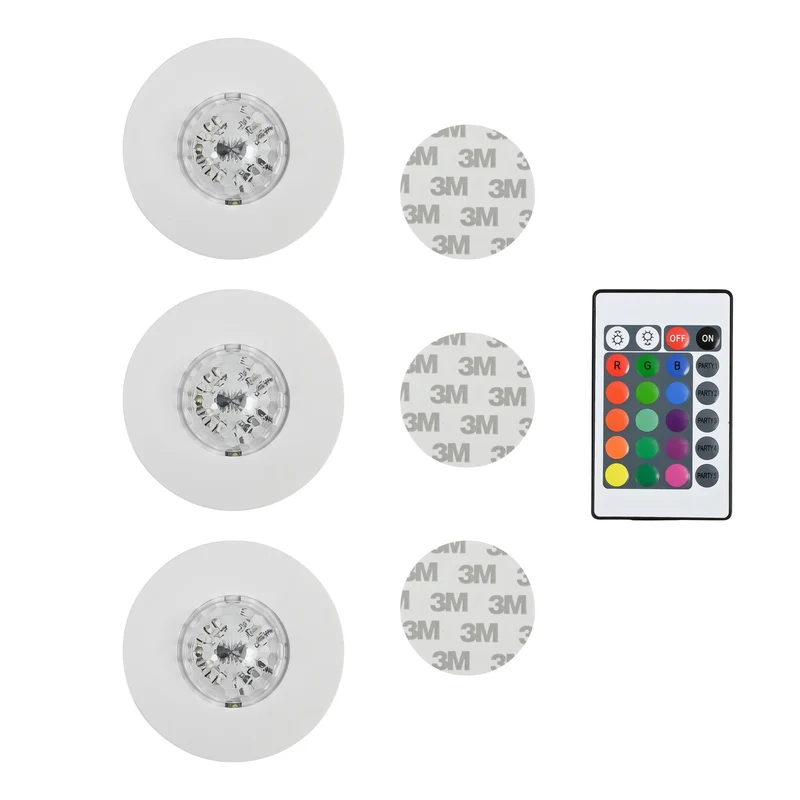 LED-Discopartyleuchte mit Fernbedienung 3-tlg. – 12 LEDs mit RGB-LED, 80 mm