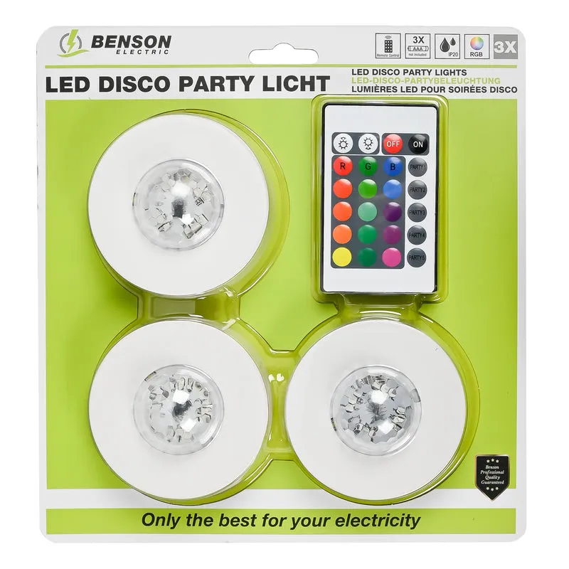LED-Discopartyleuchte mit Fernbedienung 3-tlg. – 12 LEDs mit RGB-LED, 80 mm