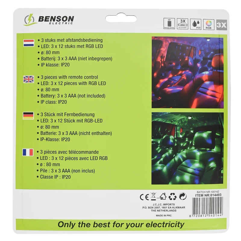 LED-Discopartyleuchte mit Fernbedienung 3-tlg. – 12 LEDs mit RGB-LED, 80 mm