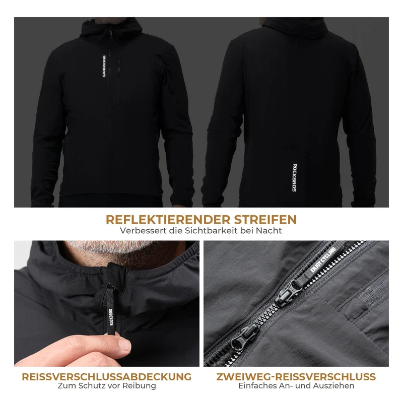 Fahrradjacke Herren Warm Winddicht Wasserabweisend Mit Fleece Reflektierend