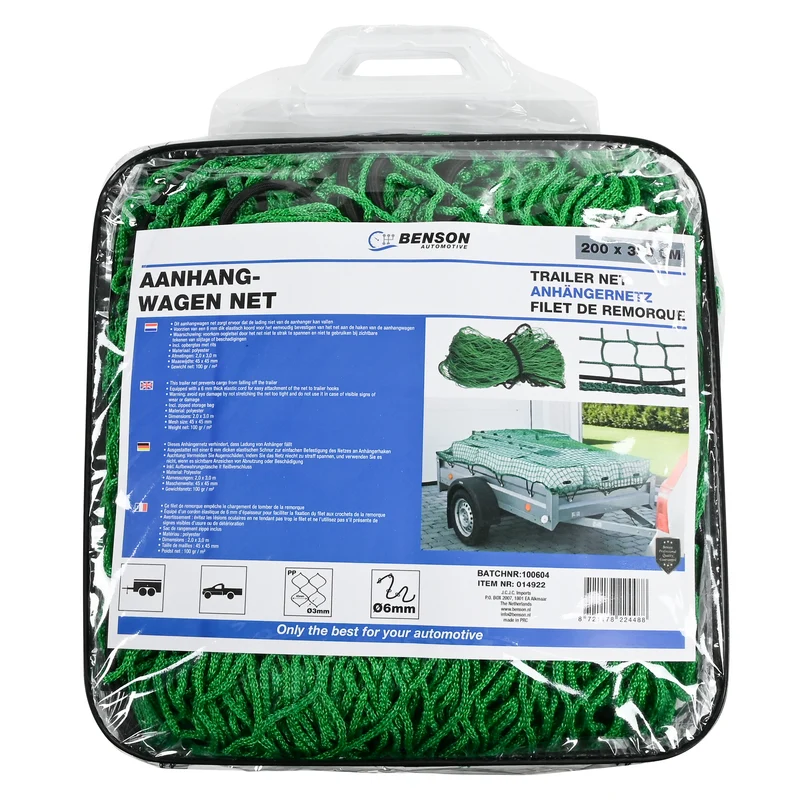 Anhängernetz 2,0 x 3,0 m in Tasche – Material Polyester, Abmessungen 2,0 x 3,0 m