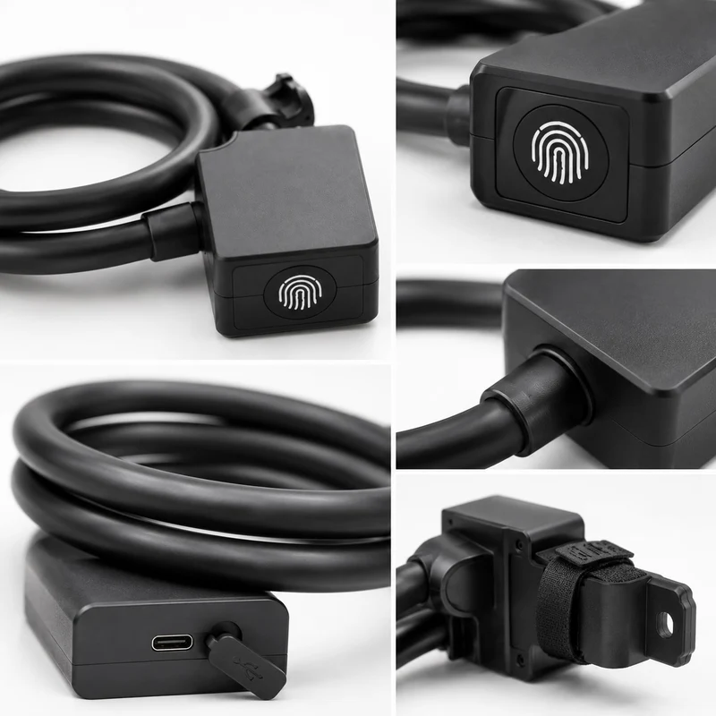 NooMii 550 Fingerabdruck-Fahrradschloss – Smartes Kabelschloss mit Fingerprint-Sensor & App-Steuerung