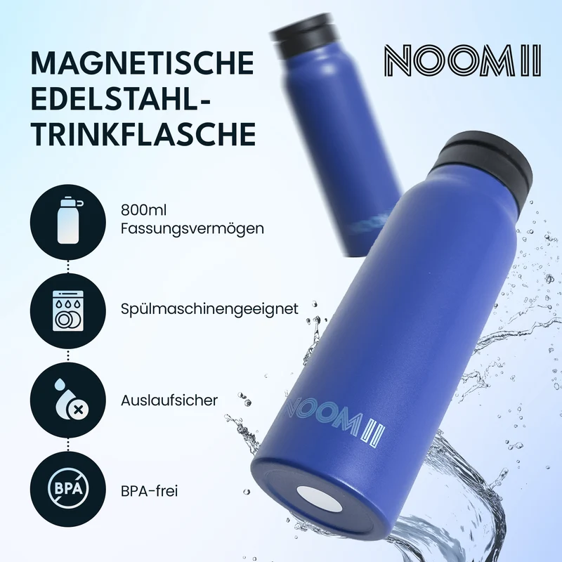 NooMii Edelstahl-Trinkflasche 800 ml – Magnetdeckel & Handyhalter