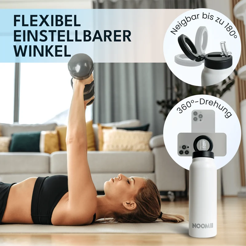 NooMii Edelstahl-Trinkflasche 800 ml – Magnetdeckel & Handyhalter