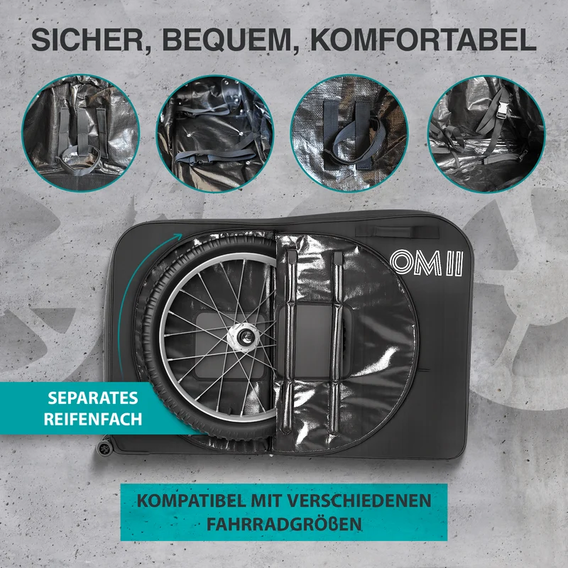 NooMii Fahrrad-Transporttasche mit Rollen – 128 × 78 × 25 cm
