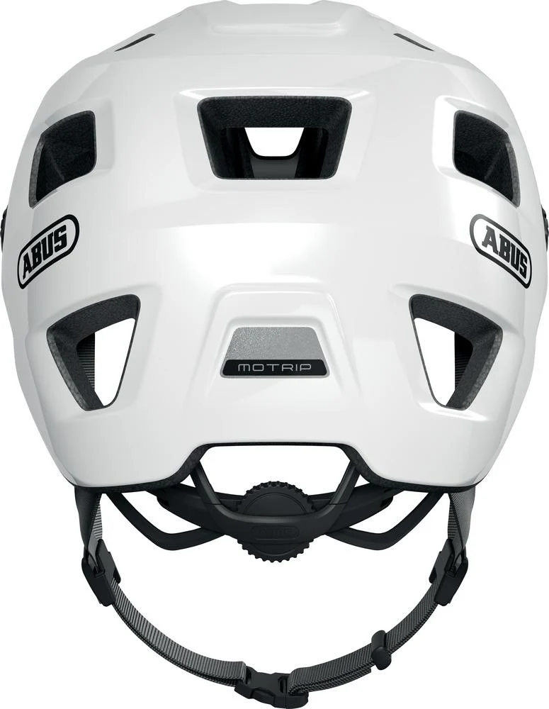 ABUS Fahrradhelm MoTrip shiny white M 54-58 Zentimeter - MTB-Helm mit In-Mold, Zoom Spin Verstellsystem, Visier und hoher Schutzpassform