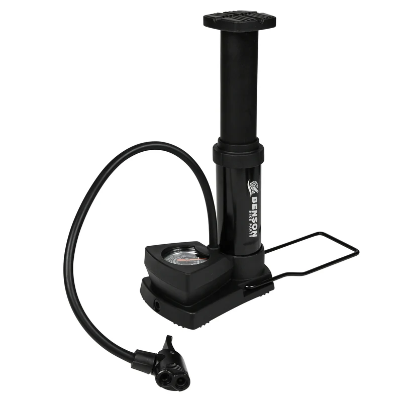 Fußluftpumpe mit Manometer – Schlauchlänge ca. 40 cm, Druck max. 6 bar / 85 PSI, 40 cm