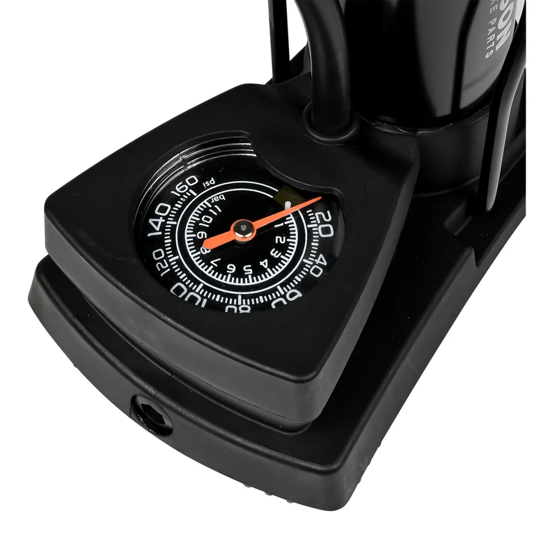 Fußluftpumpe mit Manometer – Schlauchlänge ca. 40 cm, Druck max. 6 bar / 85 PSI, 40 cm