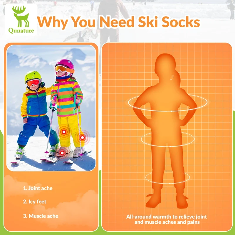 Qunature Skisocken Kinder Thermosocken 1 Paar Winter