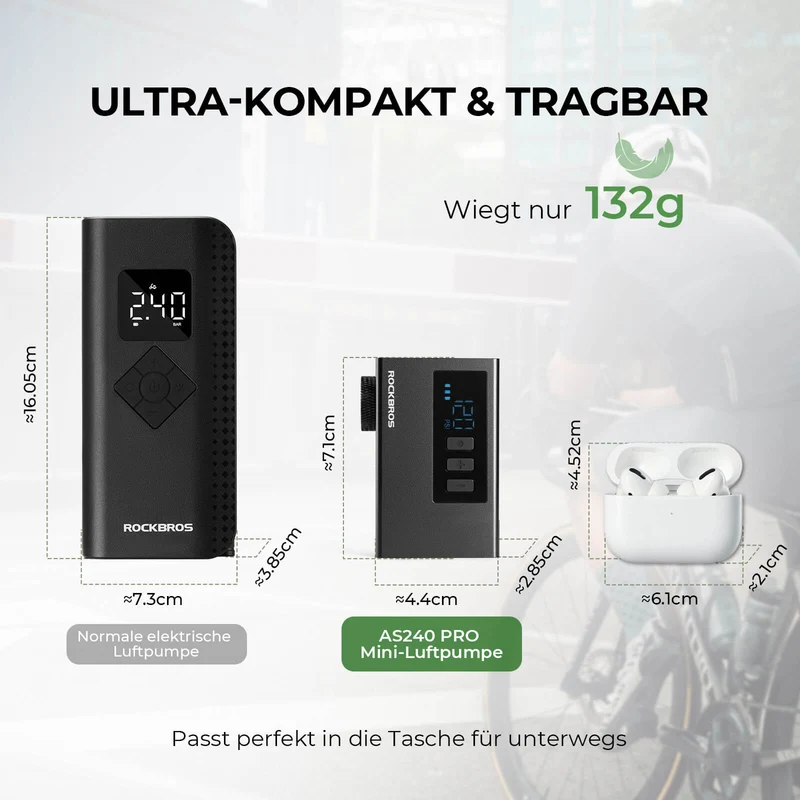 ROCKBROS MINI Elektrische Fahrradpumpe Tragbar AS240 Pro