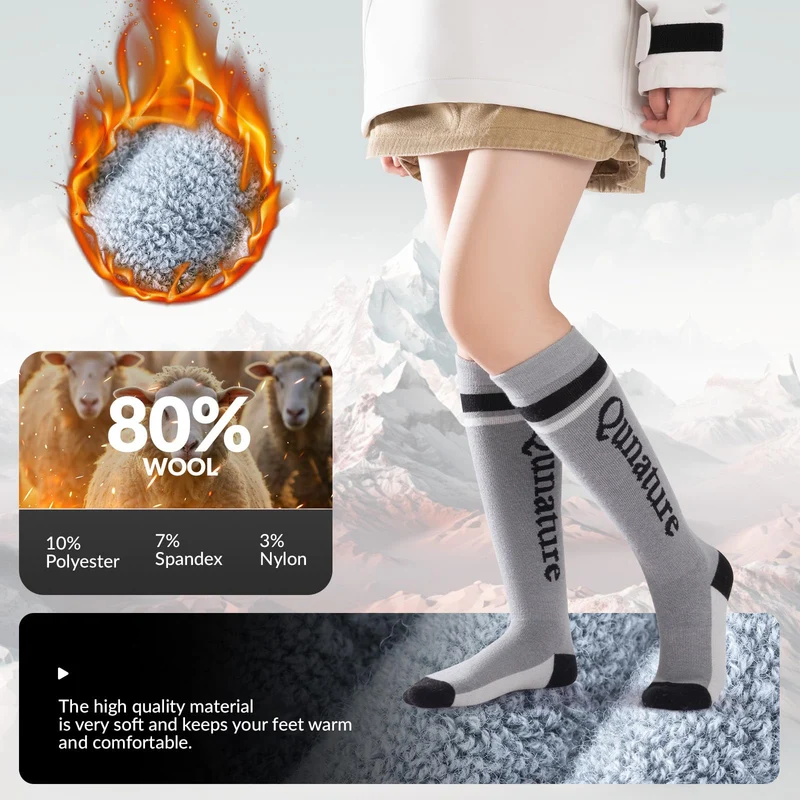 Qunature Skisocken Kinder Thermosocken 1 Paar für Winter-Sports aus Merinowolle