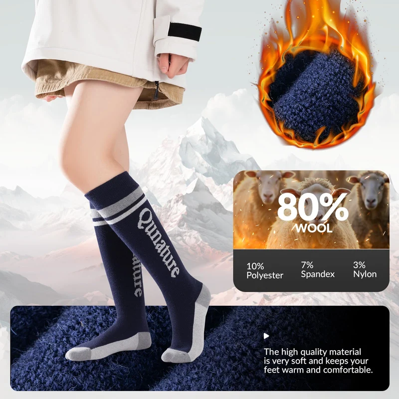 Qunature Skisocken Kinder Thermosocken 1 Paar für Winter-Sports aus Merinowolle