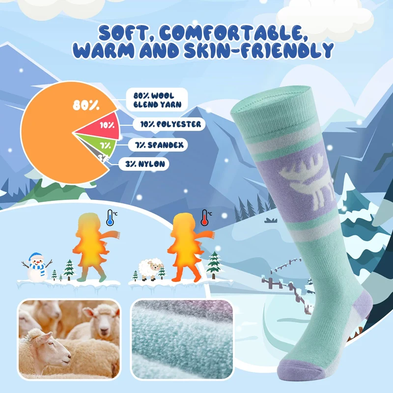 Qunature Jungen Skisocken Kinder Thermosocken