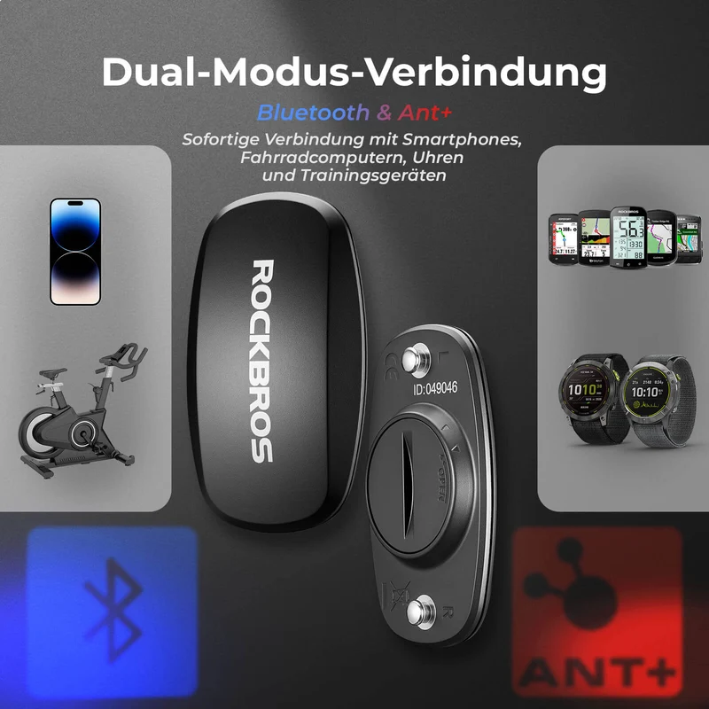 ROCKBROS IP67 Wasserdichte Brustgurt Herzfrequenzmesser - Bluetooth/Ant+