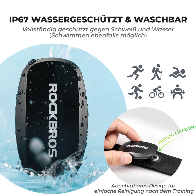 ROCKBROS IP67 Wasserdichte Brustgurt Herzfrequenzmesser - Bluetooth/Ant+