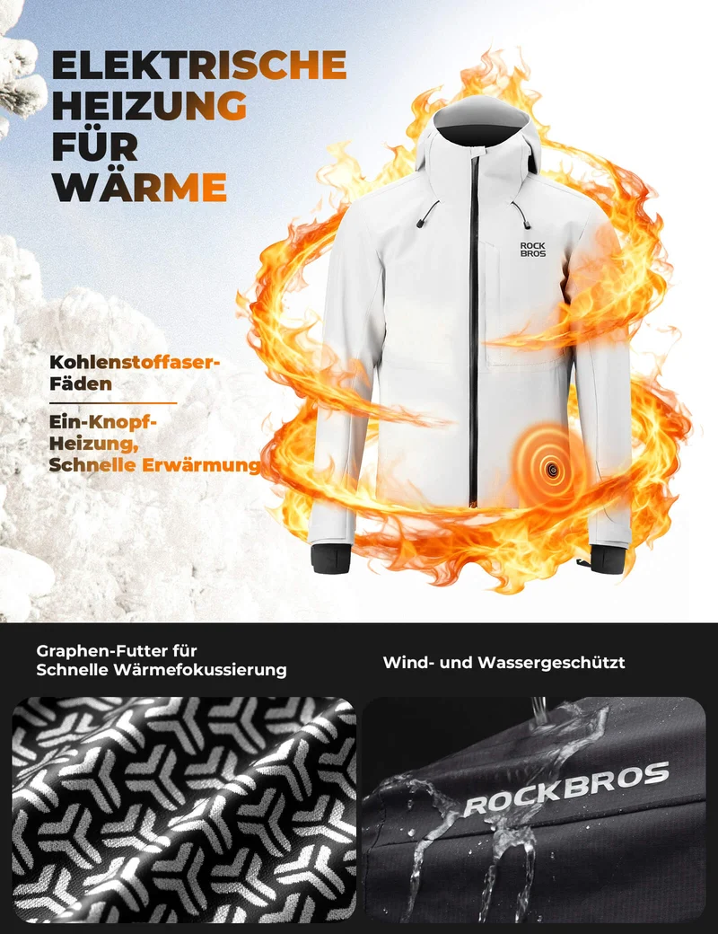 ROCKBROS Beheizbare Fahrradjacke mit Typ-C-Anschluss