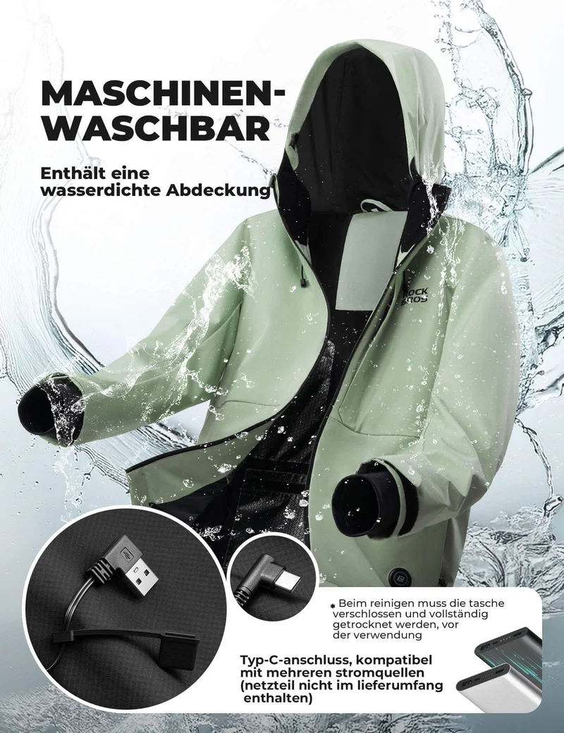 ROCKBROS Beheizbare Fahrradjacke mit Typ-C-Anschluss
