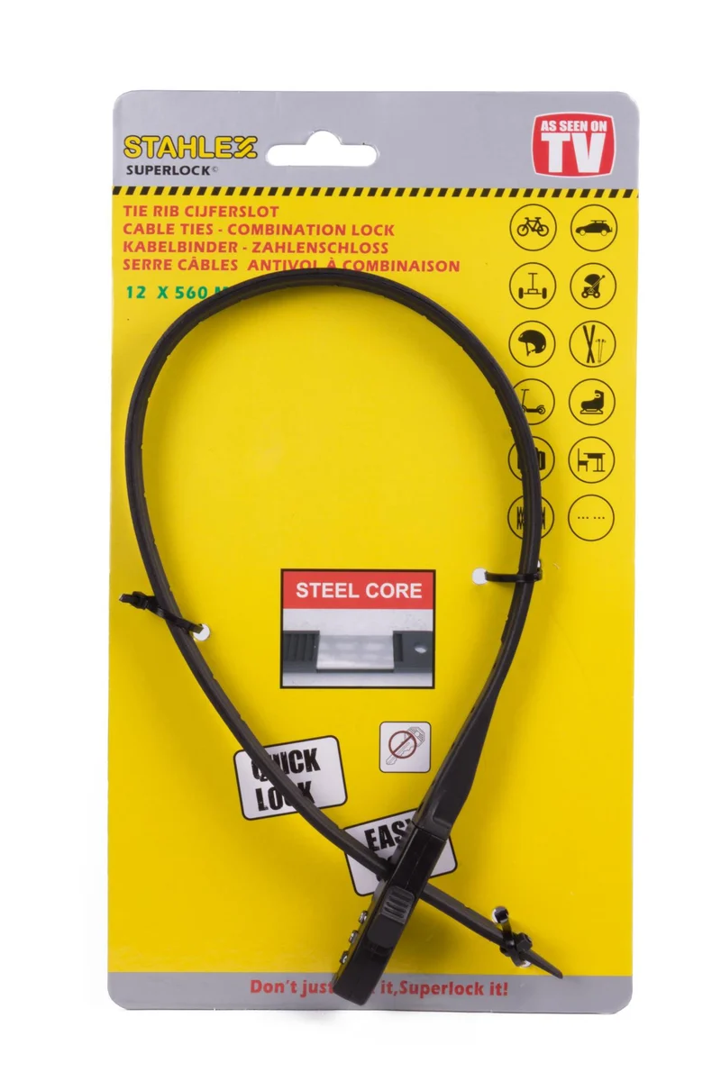 Kabel-Zahlenschloss-Kabelbinder Rocksolid 12 x 560 mm – verstellbar