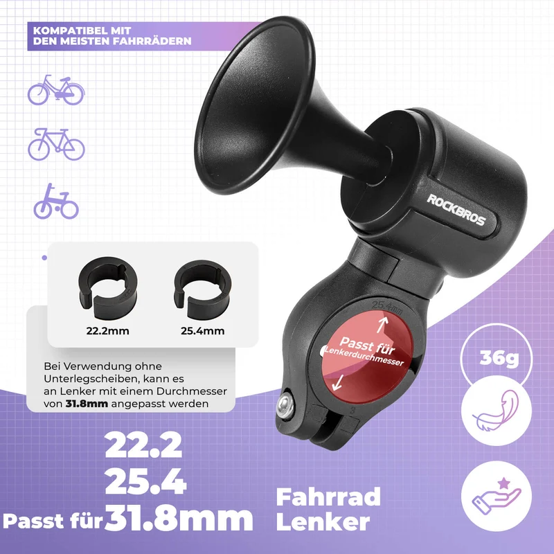 ROCKBROS Fahrradklingel Elektrisch 120dB für 22,2/25,4/31.8 mm Lenker