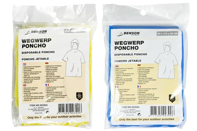 Einweg-Poncho-Mix – Farben Gelb und Blau, Material PE, kompakt