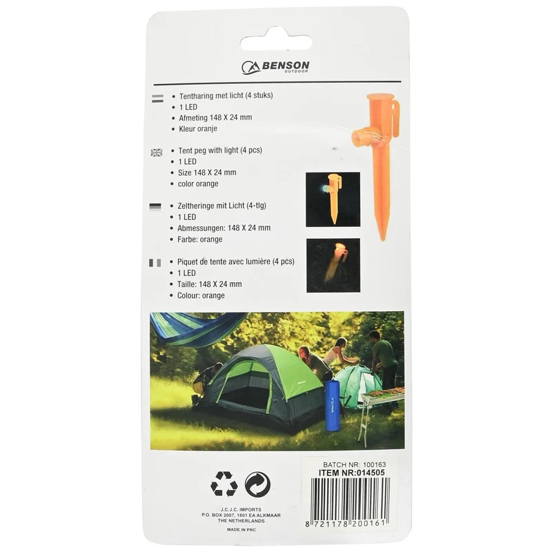 Zeltheringe mit Licht, 4-tlg. – Inklusive 4 x LR41 Batterien, Maße 148 x 24 mm