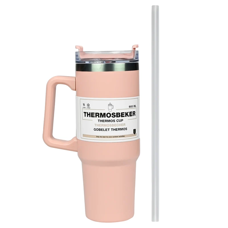 Thermosbecher 900 ml rosa – Höhe 24,5 cm, Durchmesser ø 8,9 - 7,2 cm, Fassungsvermögen 900 ml