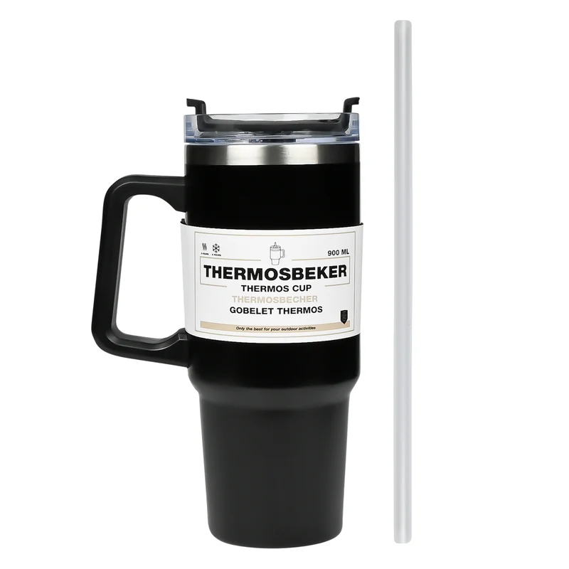 Thermobecher 900 ml schwarz – Höhe 24,5 cm, Durchmesser ø 8,9 – 7,2 cm, Inhalt 900 ml