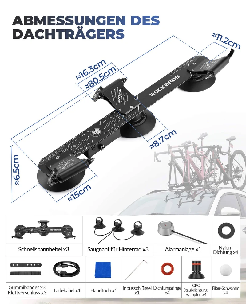 ROCKBROS Elektrischer Fahrradträger mit Saugnapf