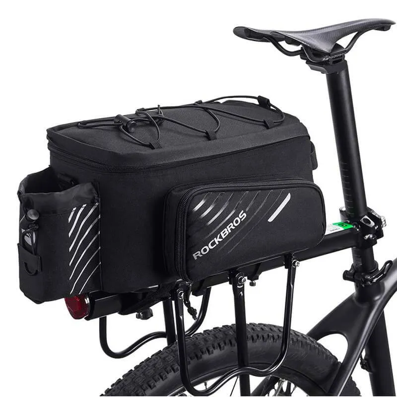 ROCKBROS Fahrrad Gepäckträgertasche Schwarz 9-12L mit 2 faltbare Seitentaschen